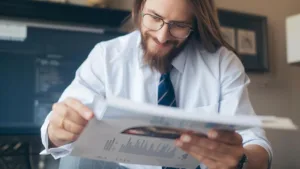 Professional reviewing documents for Statement Printing and Mailing for Billing Agencies