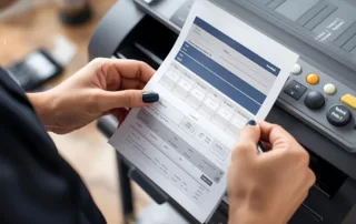 Worker handling printed statements for Statement Printing and Mailing for Billing Agencies