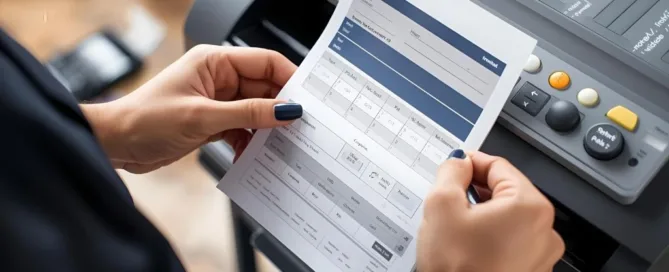 Worker handling printed statements for Statement Printing and Mailing for Billing Agencies