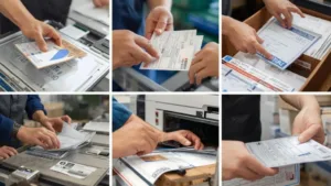 Professional Print and Mail Processing in Action Print and mail processing with documents sorted, printed, and prepared for delivery