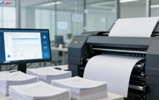 Offset printing press producing high-volume marketing materials